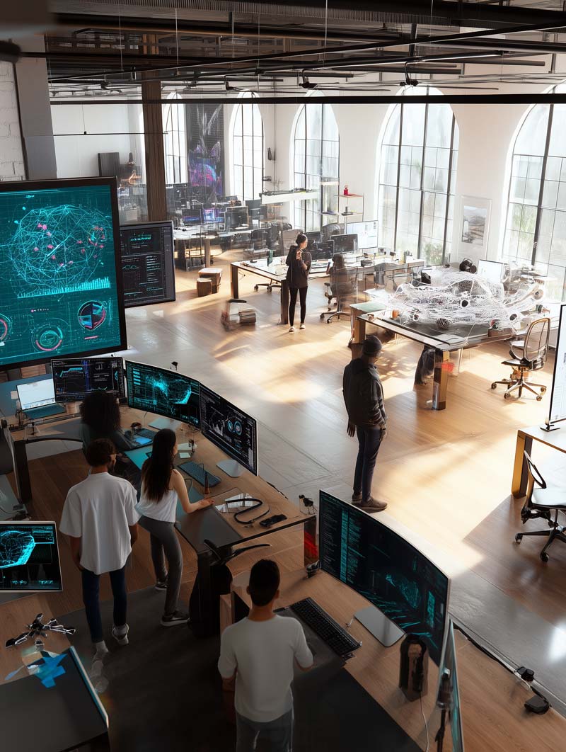 a group of people in an office